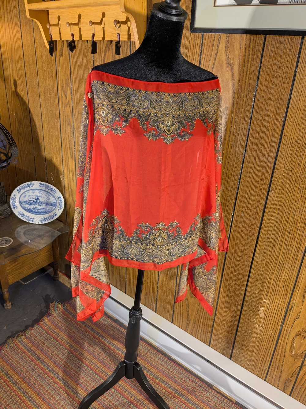 Buttoned Scarf Shawl Top